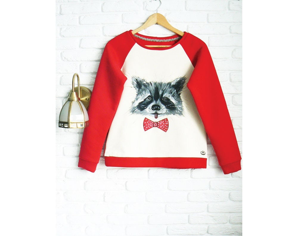 Animal Sweater Raccoon Funny Cool Sweatshirt for women Red