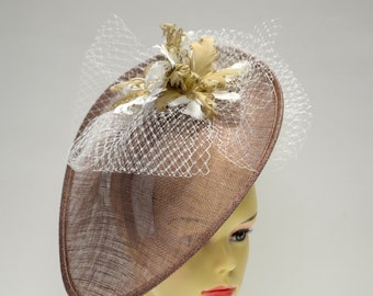 Brown/ Ivory Kate Middleton Fascinator , Kentucky Derby fascinator, English Royal Hat, Wedding Hat, Church Hat, Formal Hat, Dressy Hat