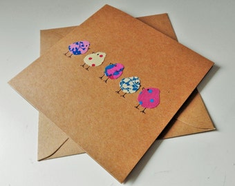 Fabric Card - Bird card - Birthday card - hen party invitation - friends birthday card - card for friend - mum birthday card - hen party