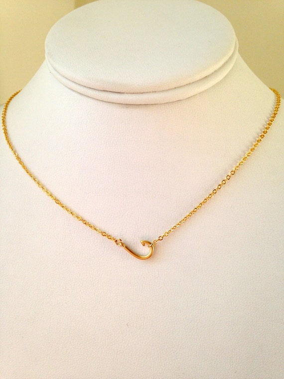 Fish Hook Gold Necklace Fish Hook Silver Necklace. Gold or