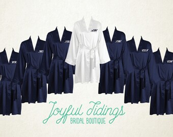 FREE ROBE Set of 7+ Navy Satin Kimono Robes, Bridesmaid’s Gift, Bridal Party Robes, Set of Bridesmaids Robe, Wedding Robe, Bridal Robe Gown