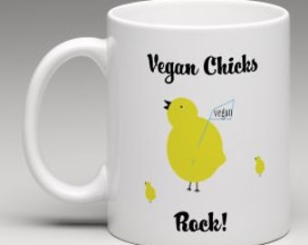 Vegan chick mug, cute chick mug, Vegan's Rock mug, vegan mug, Vegan Birthday card, animals are friends not food gift, cruelty free gifts