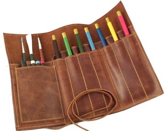 Leather Pencil Case | Pen Case, Pencil Pouch, Pencil Wrap, Gifts For Artists, Colored Pencil Holder, Pencil Roll, Tool Roll, Leather Pen