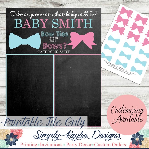 Bows and Bowties Gender reveal Party Game Voting Game