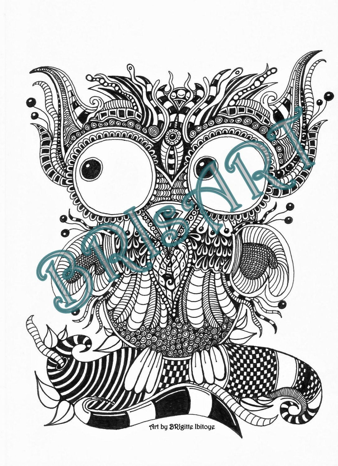 Coloring Malvorlage Zentangle ZENZIA EULE 1