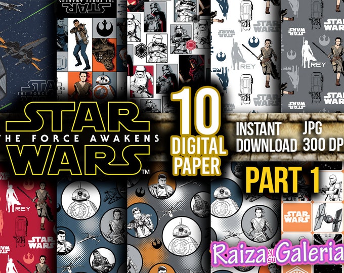 AWESOME Star Wars The Force Awakens Digital Paper. Part 1 Instant Download - Scrapbooking - STAR WARS Printable Paper Craft!