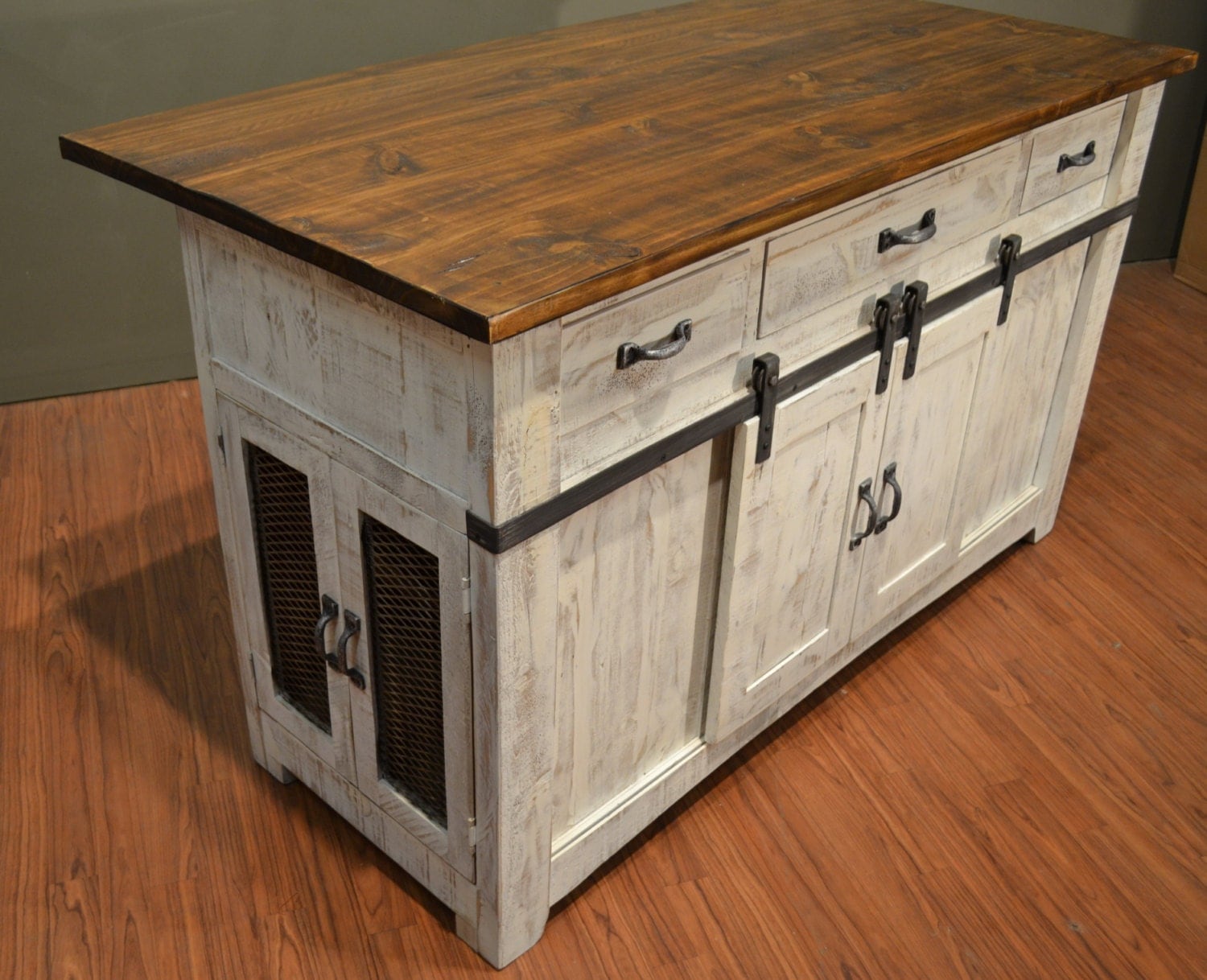 3 Drawer Kitchen Island w/2 sliding doors & 2 Mesh doors