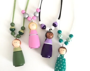 Custom Peg Doll Necklace - Wooden Bead Necklace - Girls Necklace