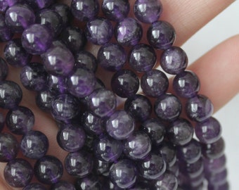 6mm Dark Amethyst Round, Purple Beads, Genuine Natural Gemstones, Full Strand A Quality