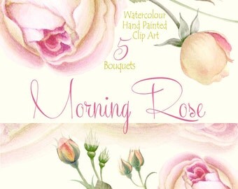 Watercolour Flower Hand Painted Clipart - Morning Rose Bouquets - DIY Clip Art - PNG transparent - Wedding Invitation - Greeting card - DIY