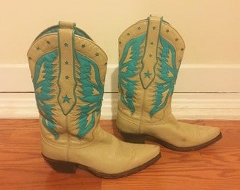 Turquoise and Tan Cowboy Boots