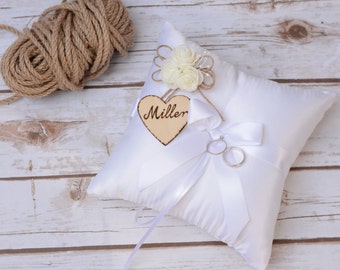 Wedding Ring Pillow Cushion Rustic Ring Bearer Satin Personalized Ring Holder Bearer ring pillow
