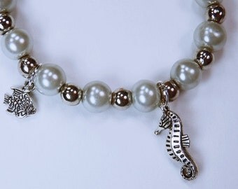 Bracelet, silver sea horse and silver fish Beads Bracelet mark motif - Mint - silver jewelry bright Sea horses