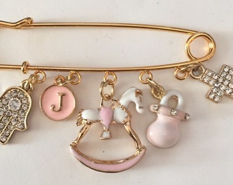 Stroller pin. Beautiful good luck pin. Evil Eye Pin. Hamsa. Baby pin. Baby brooch. Baby gift. Personalized gift. Cross
