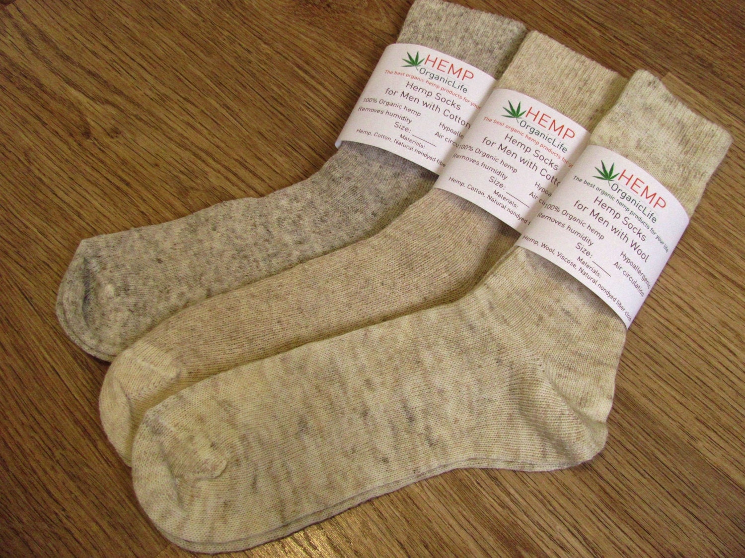 3 pair HEMP Socks for men with Wool Gray Hemp Cotton