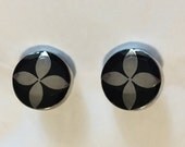 Mexican Sterling Silver Earrings with Silver and Onyx Inlays/Studs For Pierced Ears/ Elegant. Handmade. Vintage.