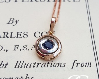 Vintage Art Deco 9ct Rose Gold & Sapphire or Ruby Target Pendant Necklace
