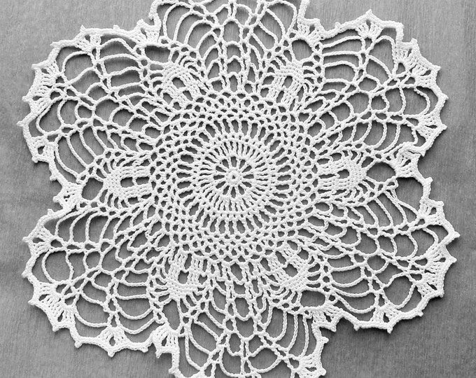 11 inch Doily, White Crochet Lace Doily, White Table Decoration, White Lace Tablecloth, Crochet Cotton Doily, Lace Gift for Her, Rustic Deco