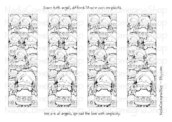 Bookmark angel printable art to be colored by NadiaComegnaShop