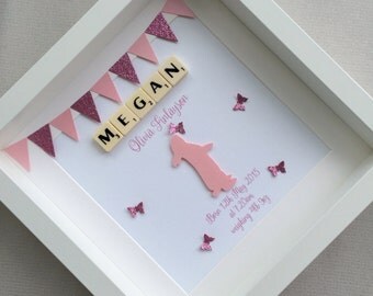 Scrabble wall art, scrabble frame, new baby gift, personalised scrabble frame, scrabble tiles, christening gift, nursery decor, scrabble art