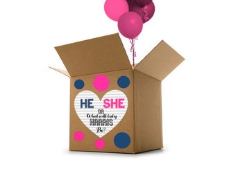 Custom Name Gender Reveal Balloon Box Heart Sign - Gender Reveal Idea - Gender Reveal Party Decoration - Gender Reveal Digital File ONLY