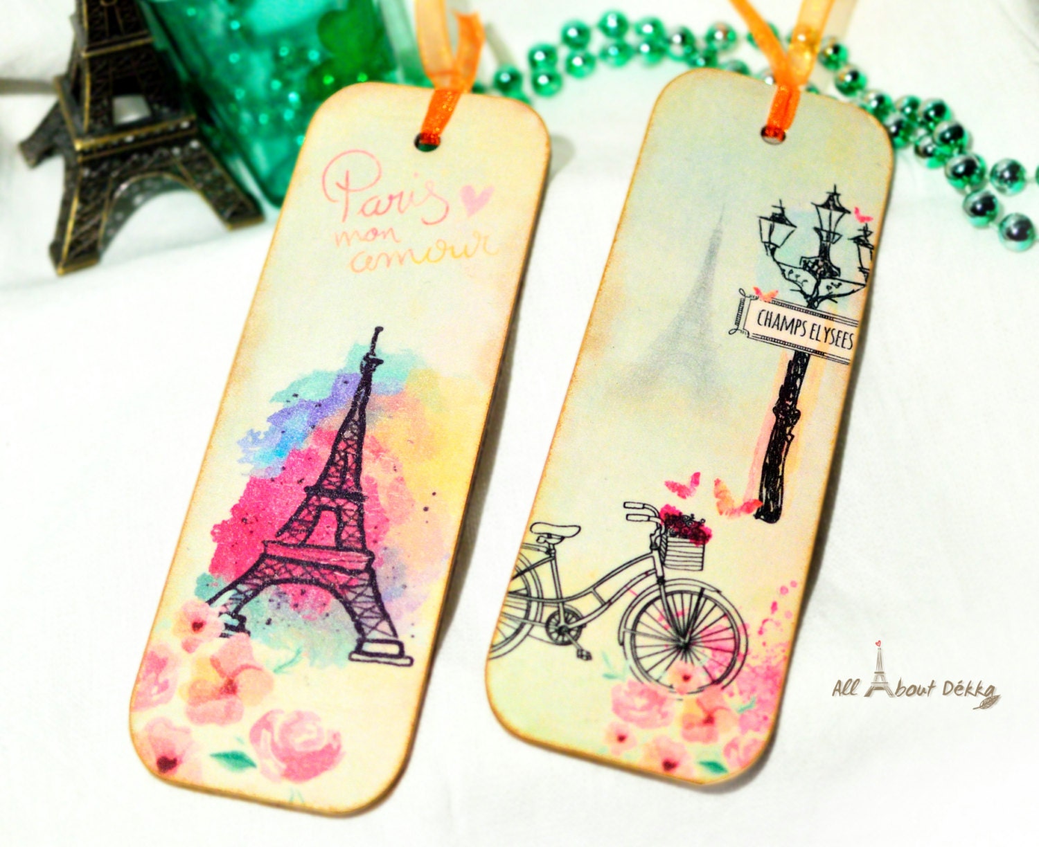 French Style Bookmarks Set of 2 Unique Bookmark Wooden