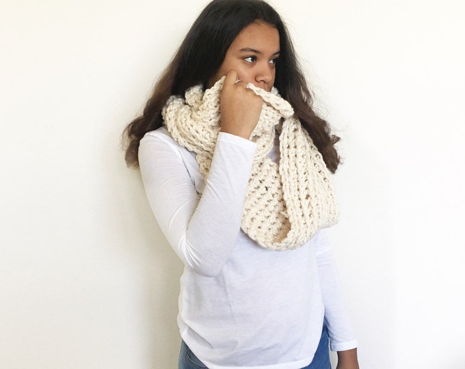 Large Chunky Knit Huge Crochet Cowl Infinity Scarf//THE CUMULUS//in Fisherman