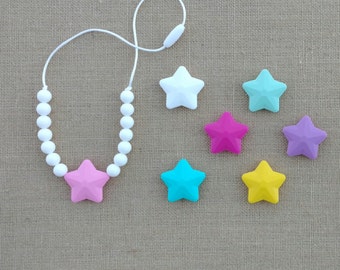 Toddler Teething Necklace, Chew Necklace, Toddler Silicone Necklace, Necklace fo Girls, Chewable Jewelry, Star Pendant Necklace