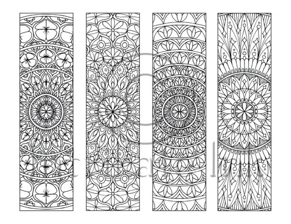 4 mandala colouring bookmarks set 4 instant download