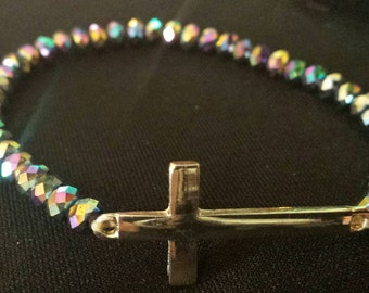 Glass Beaded Sideways Cross Bracelet
