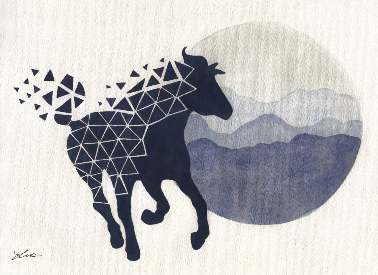 Horse Wall Art Print Watercolour Horse Geometric Horse by LNDart