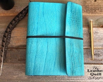 Turquoise Leather - Leather 3 Ring Binder - Leather Binder - Leather Planner - A5 Planner - A5 Binder - Leather Quill - Wedding Planner