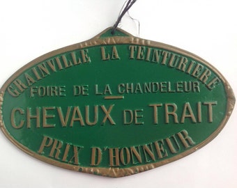 VINTAGE PLAQUE MÉDAILLE agricole chevaux