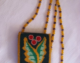 Beaded Floral Pattern Leather Neck Pouch by Betty Walker