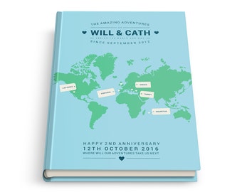 Travel Journal Gift, Personalised Map Notebook, World Travel Gifts, Gift Idea for Travellers, Gap Year, Places Been, Anniversary, Birthday