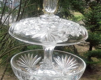 Bird Feeder Made of Vintage Crystal Glass