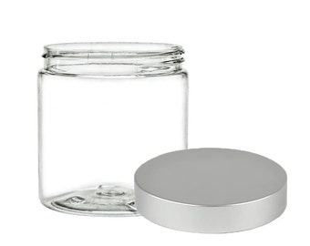 10 Clear Jars with Brushed Silver Lids | Plastic Jars for Body Butter, Sugar or Salt Scrubs | SET of 10 - 8oz (237ml)