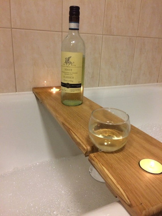 Hardwood wooden bath caddy bath shelf wine by CountryTouchesUK