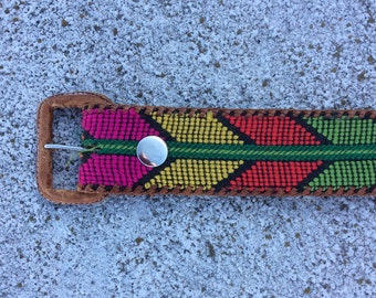 SALE Vintage Leather & Cloth Multi Chevron Belt