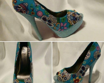 Blue Sugar Skull Women's High Top Shoes