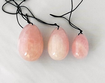 Rose Quartz-Yoni Eggs for Women- Jade- Set of Three- Health and Wellness- Kegel Exercise Pelvic Health Drilled with Hole with Pouch
