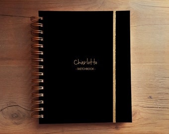 Personalized custom notebook sketchbook blank lined paper journal diary black hard cover