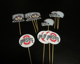 Cupcake toppers, party supplies, Ohio State Buckeyes, football