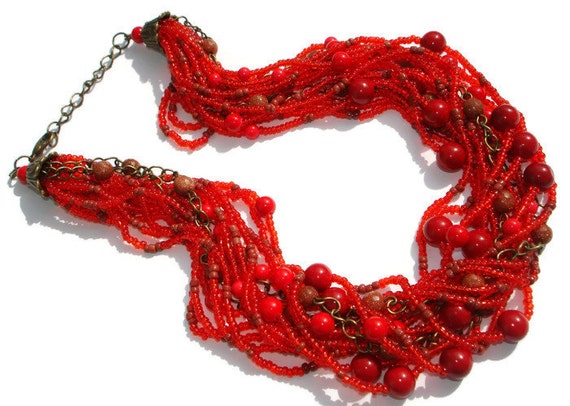 Coral necklace Multi strand necklace Natural coral by FloralSweet