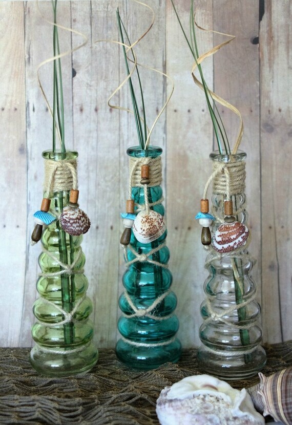 Beach Decor Vases Set of Three Seascape Decor Glass Vases