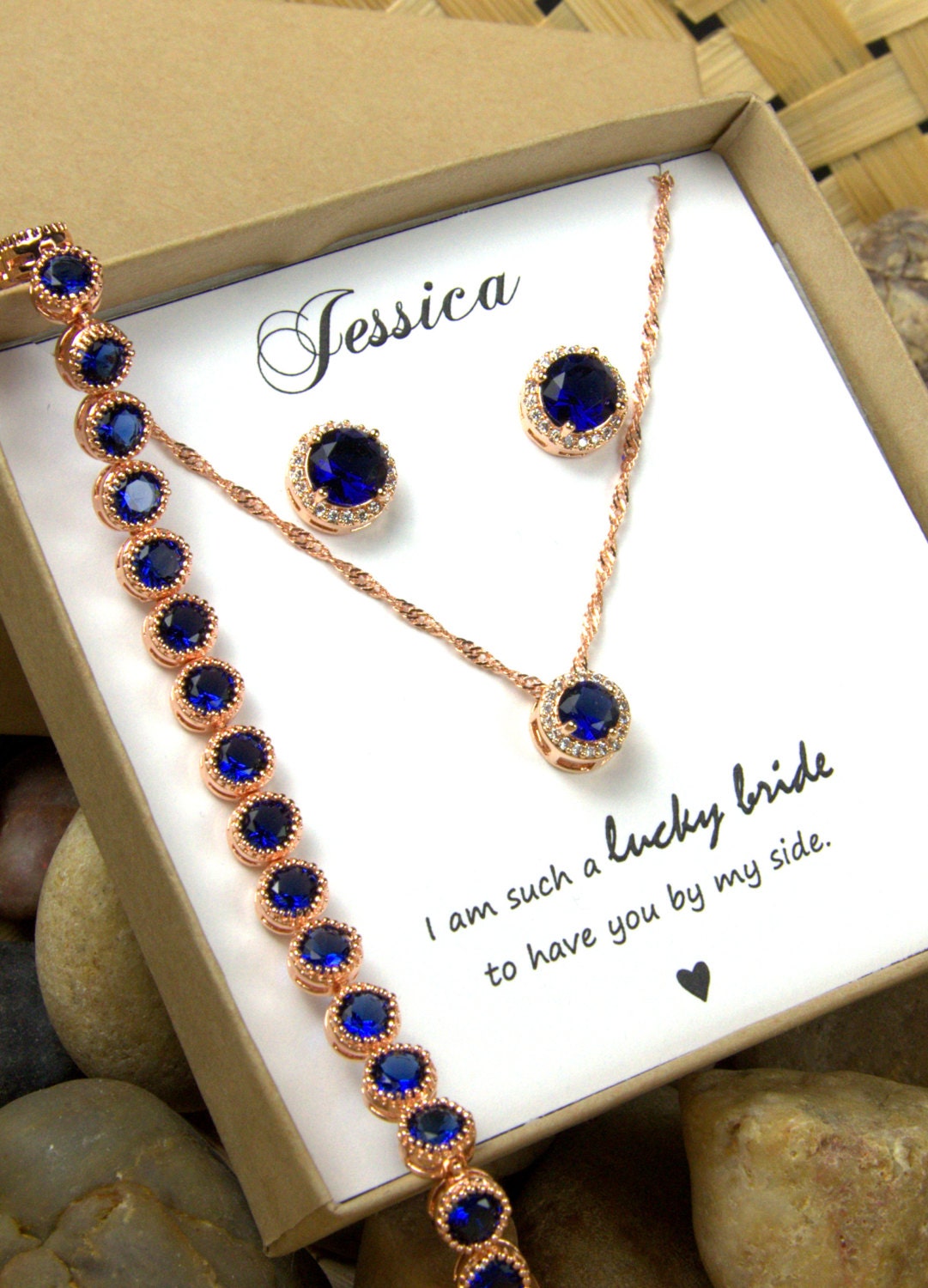 navy blue ROSE GOLD Wedding Jewelry Bridesmaid Gift Bridesmaid