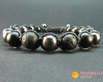 Black gemstone bracelet Man jewelry Shungite bracelet Lava beads Hematite gemstone Dark men bracelet Calming Bracelet Contemporary bracelet