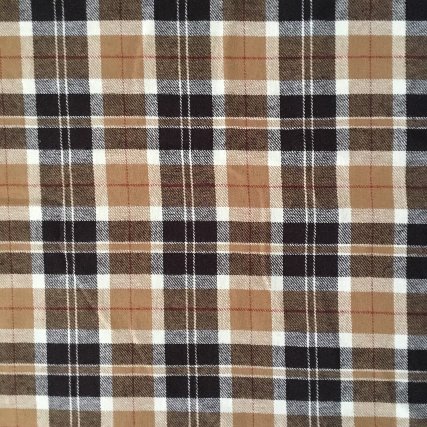 Earth Tone Tan Brown Maroon Plaid 100% Cotton Flannel Fabric