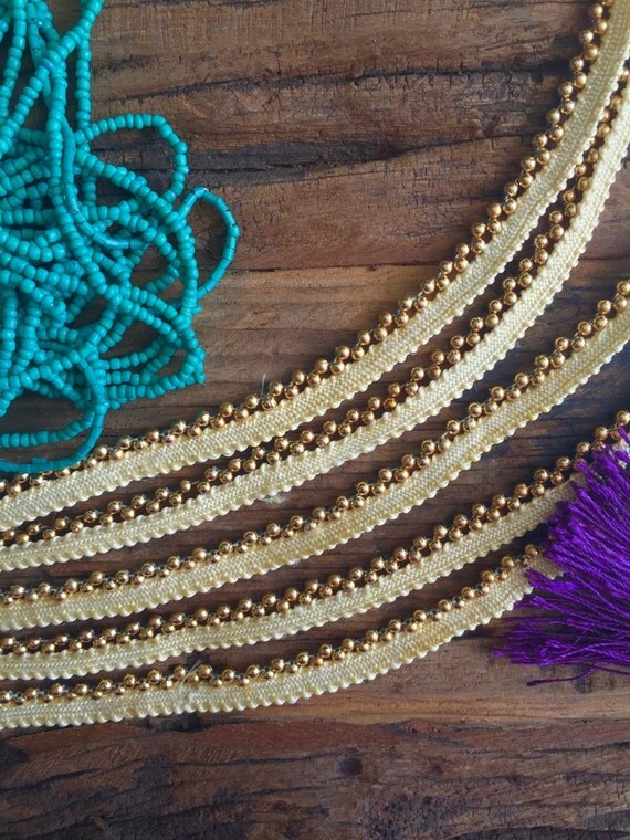 Gold Beaded Trim embellishments beads sewing materials