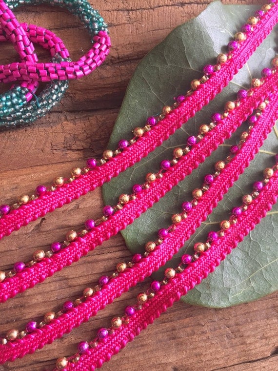Pink Beaded Trim embellishments beads sewing materials